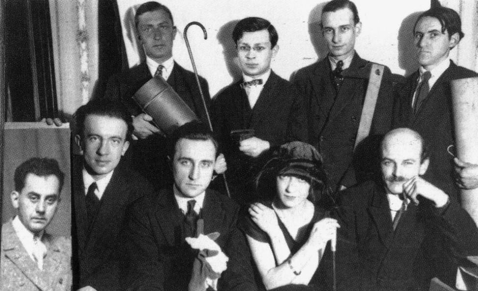 A black and white photograph of well-dressed dadaists circa 1922