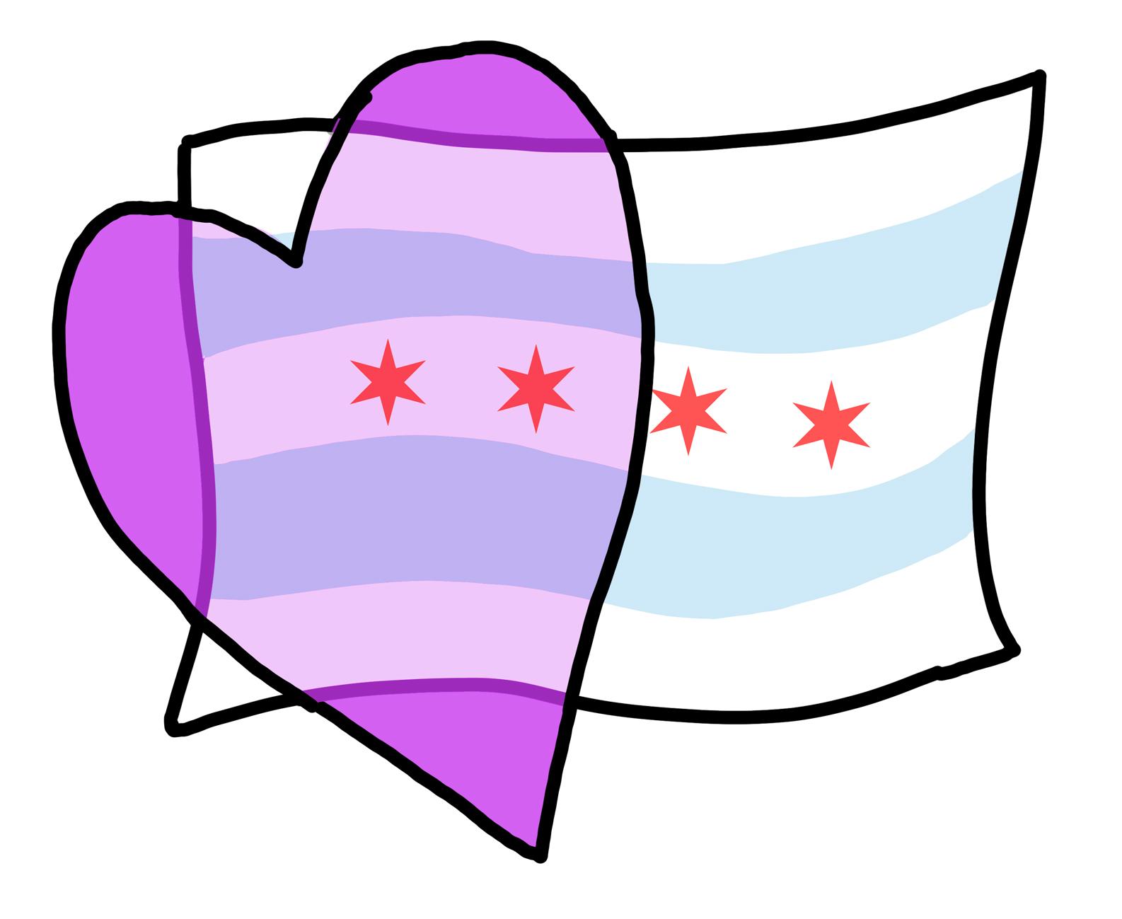 A simple illustration shows the Chicago flag overlapping a purple heart.