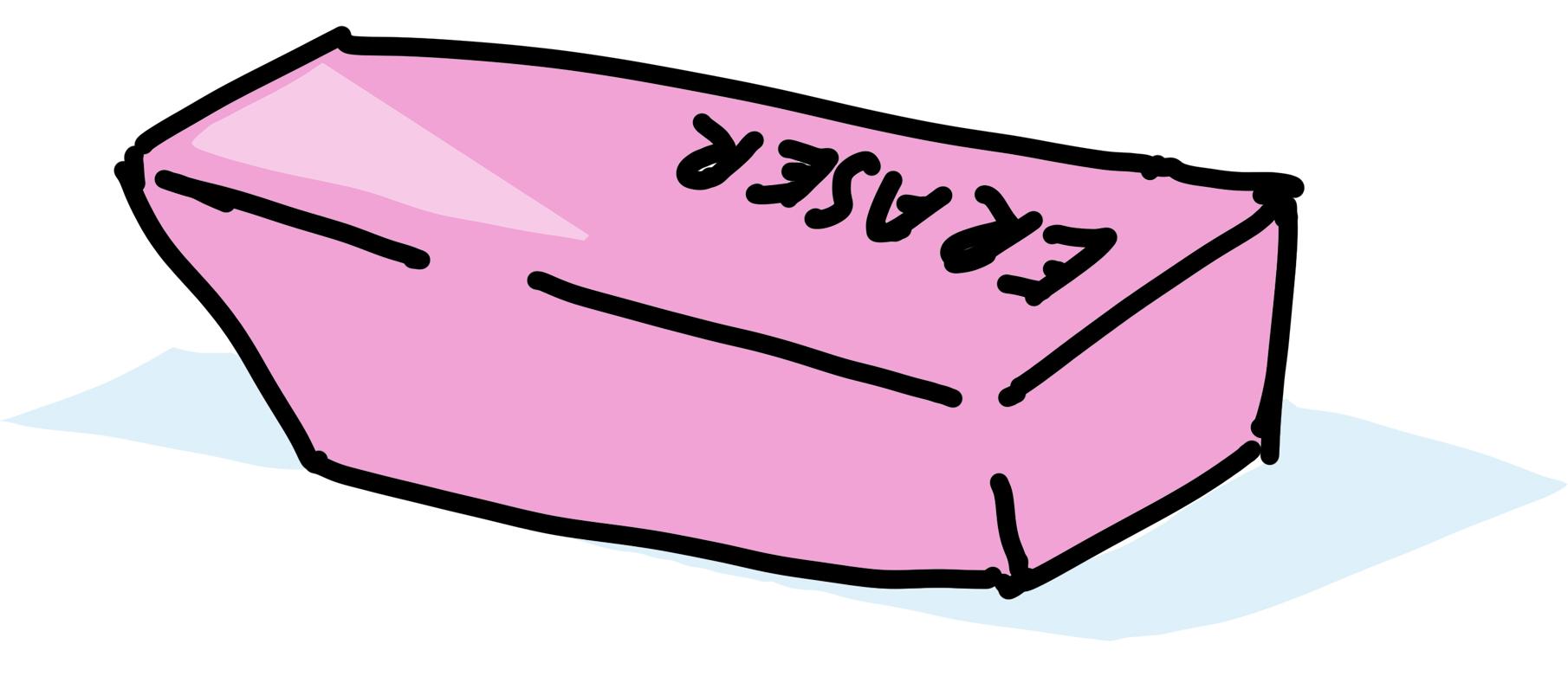 A simple illustration shows a traditional pink school eraser.
