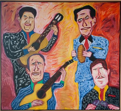 A painting of 4 men playing instruments