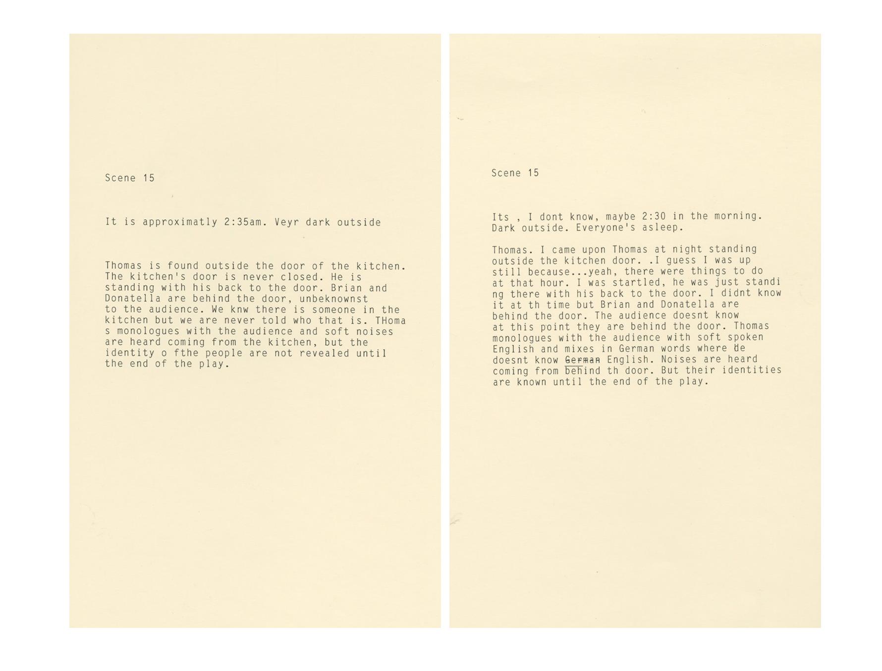 Two parallel off-white pages with uniform typewritten text