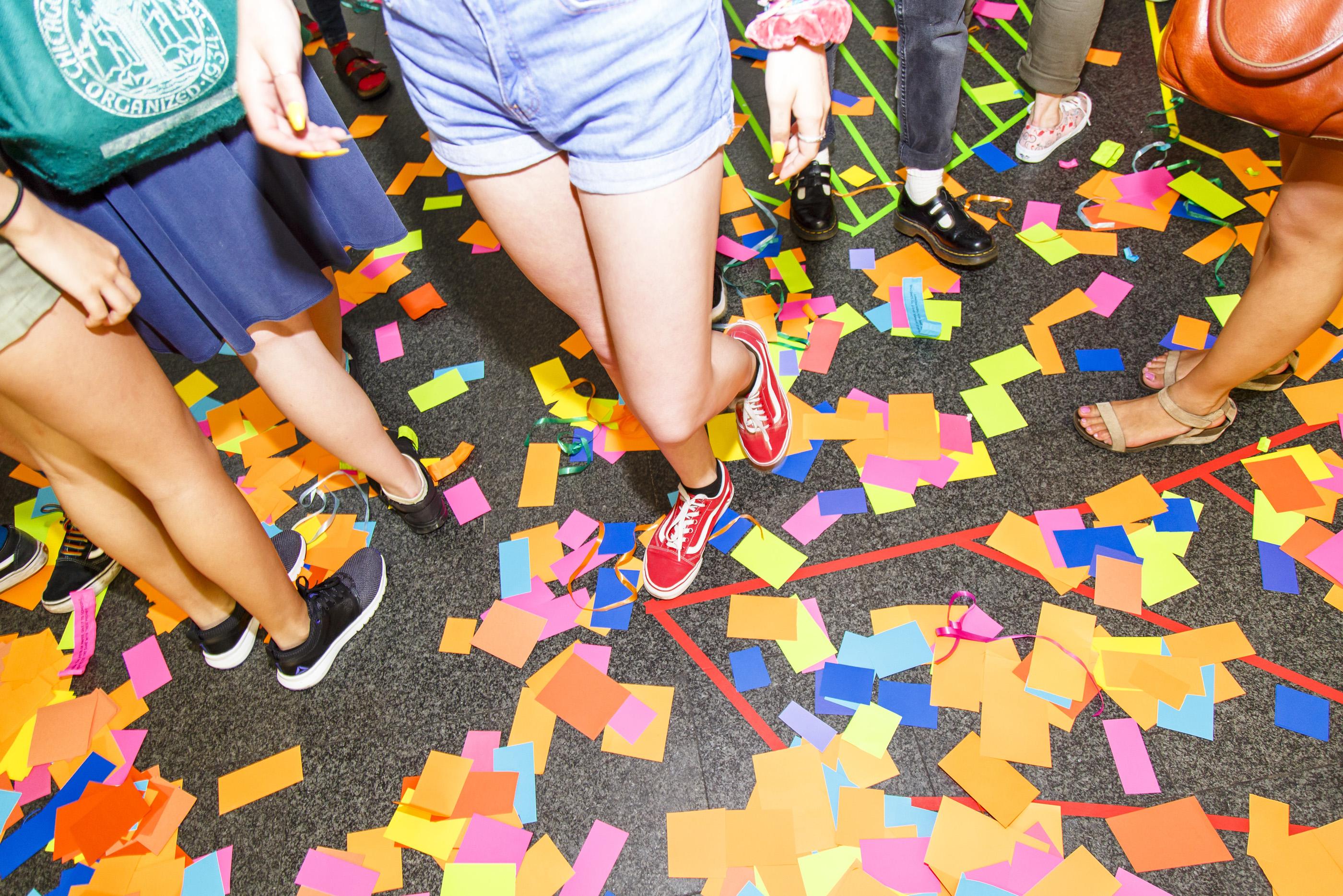 view of floor covered in brightly covered confetti