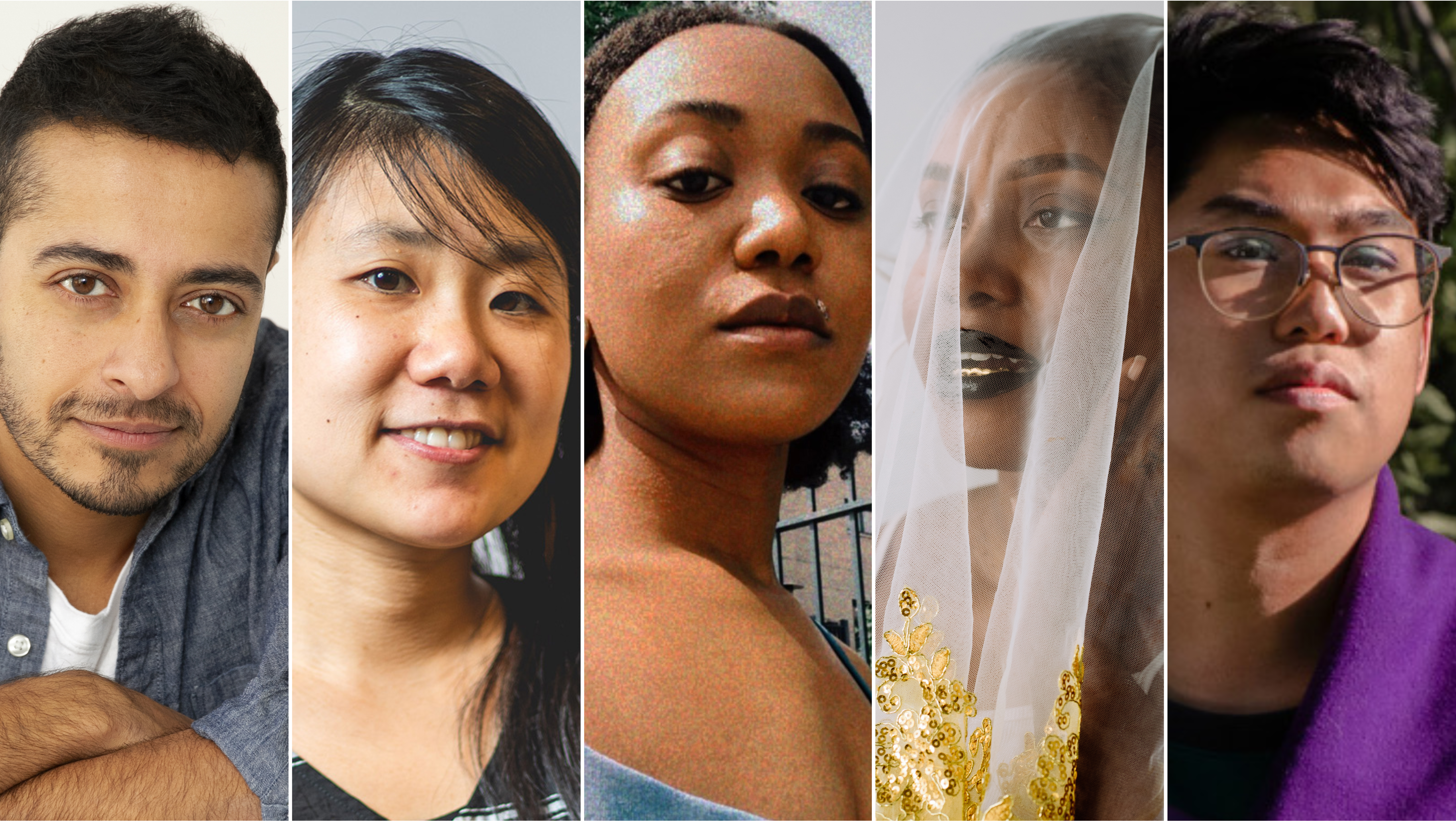 Five cropped portraits of five different people of varied ethnicities.