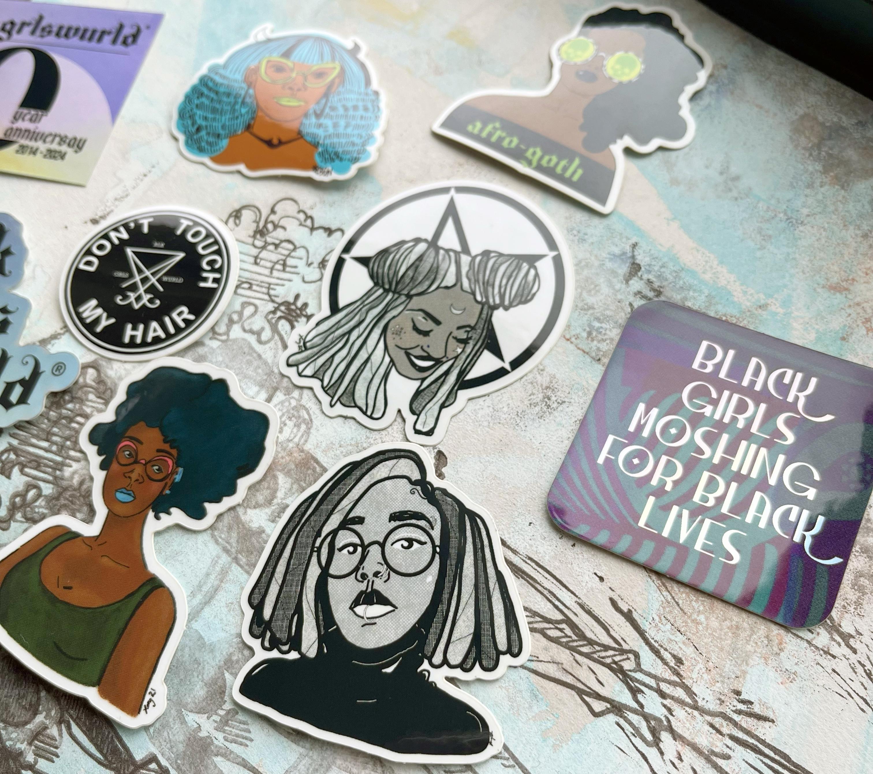 A variety of stickers laid out on top of an illustration